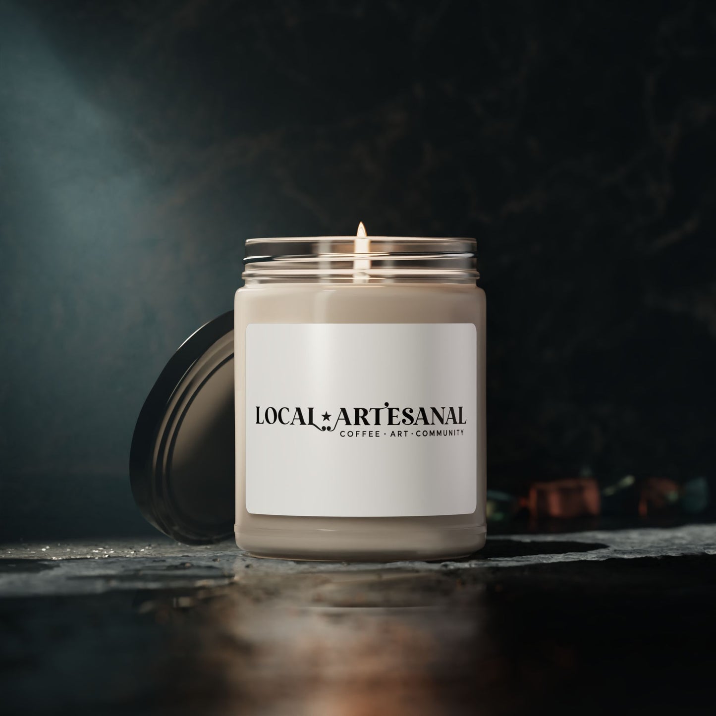 Local Artesanal Scented Soy Candle — 9oz Jar (Coffee • Art • Community)